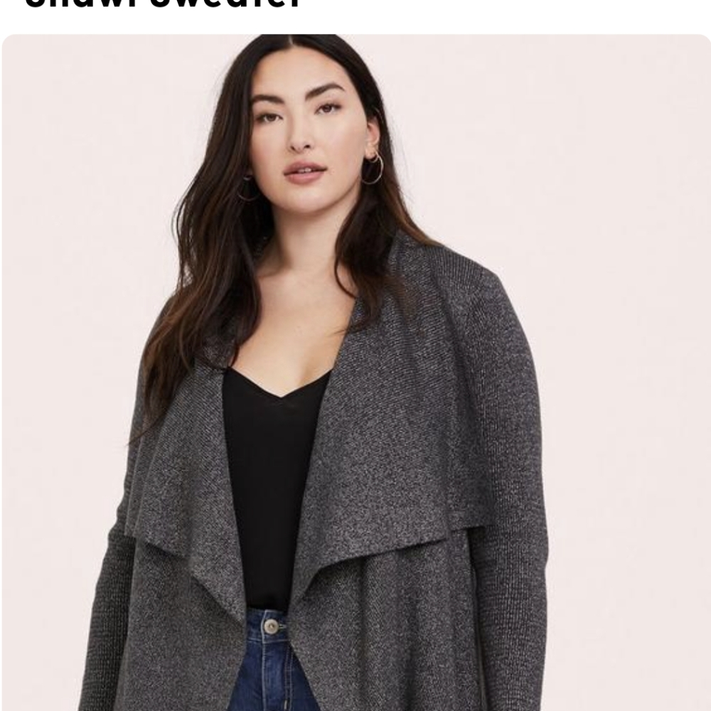 NWT Ribbed Cardigan Drape Front Shawl Sweater